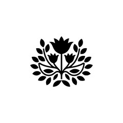 Minimalist Floral Emblem, Black Silhouette on White, Logo Design