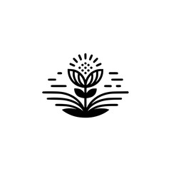 Minimalist Flower Logo, Black & White, Clean Design, Nature Illustration