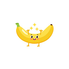 sticker banana vector designs in cool yellow color. Trendy cute smile patch.