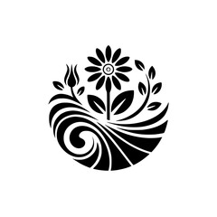 Elegant Black Floral Emblem on White Background