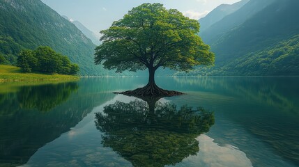 A tree with its roots growing into the water