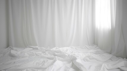 White fabric and sheets inside a bright and minimalist room