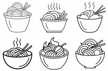 Noodles Outline Coloring Book Page Line Art Drawing Set on White Background