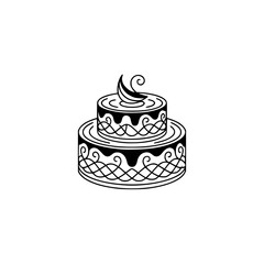 Elegant Two-Tier Cake Illustration: Black & White Line Art for Celebrations