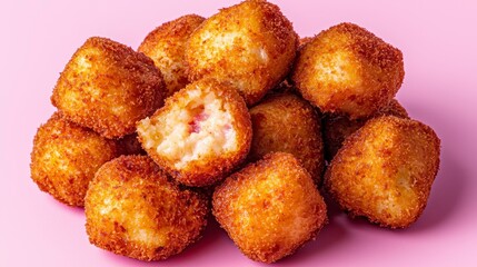 Golden Brown Fried Food Balls on Pink Background