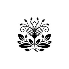 Elegant Black Floral Vector Design, Minimalist Style, Symmetry