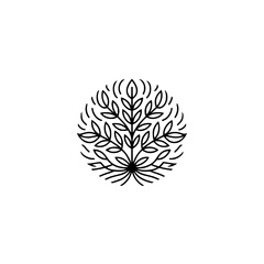 Obraz premium Minimalist Botanical Logo: Black Line Art Tree on White Background