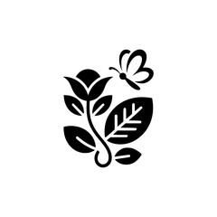 Floral Butterfly Logo Design: Simple, Elegant Black & White Vector