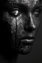 Obraz premium Crystalline Tears A Monochromatic Portrait of Metallic Sorrow
