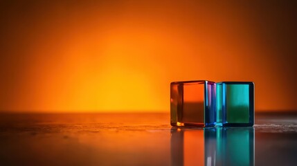 Colorful glass cubes reflecting light against a warm gradient background, creating a serene atmosphere