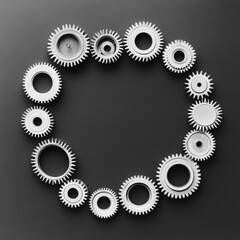 Circular Arrangement of Various Metallic Gears on Dark Surface