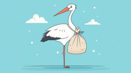 A stork carries a bundle of goods in this illustration
