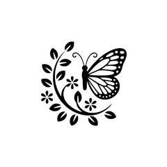 Black & White Butterfly Floral Design Element - Simple Elegance