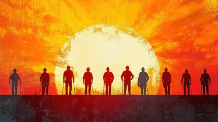 Fototapeta premium Silhouette of People Against a Vibrant Sunset Background