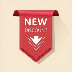 Announcing a New Discount Red tag design with a downward arrow indicating lower prices Great savings