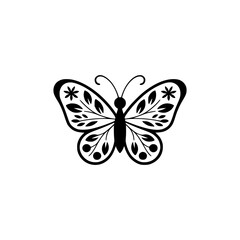 Elegant Black and White Butterfly Design with Botanical Details
