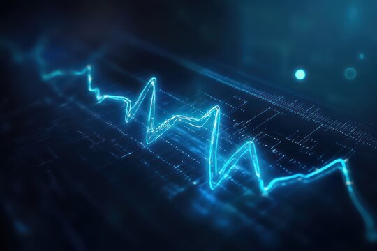 Digital heartbeat data screen; financial market analysis; background circuit board