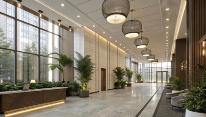 hotel lobby with palm trees