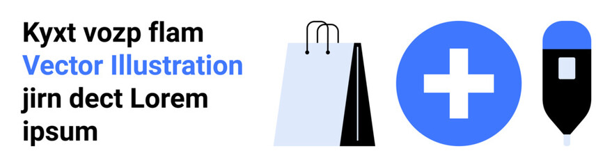 Shopping bag beside medical cross and infusion bag highlighting commerce, health, care, life-saving, essentials, collaboration. Ideal for retail, healthcare, communication education charity