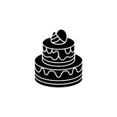 Minimalist Black & White Two-Tier Cake Icon on White Background