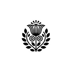 Fototapeta premium Minimalist Black Floral Emblem with Laurel Wreath Design
