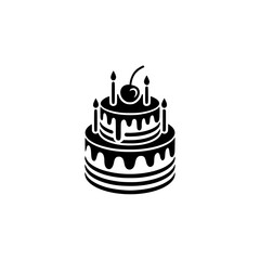 Minimalist Black Cake Icon with Candles & Cherry