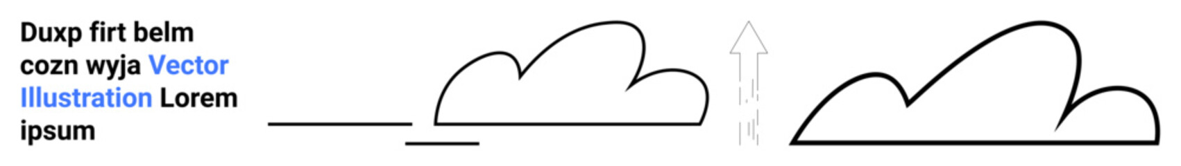 Outline clouds with an upward arrow between them suggesting growth, transition, or improvement. Ideal for business, progress, growth, innovation, creativity, change and a simple landing page
