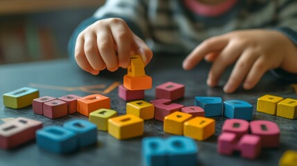 Toddler Playing with Colorful Wooden Number Blocks