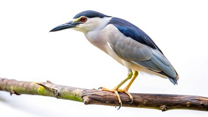 Obraz premium Black-crowned Night Heron Bird Photography, Wildlife Nature Image, High Depth of Field, Bird on Branch, Nycticorax Nycticorax, Night Heron Perch, Detailed Bird Photo, Avian Wildlife