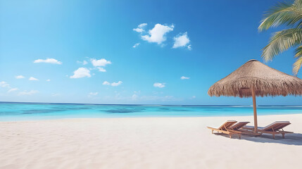 Photo Of Tropical Beach With Azure Ocean White Sand and Blue Sky