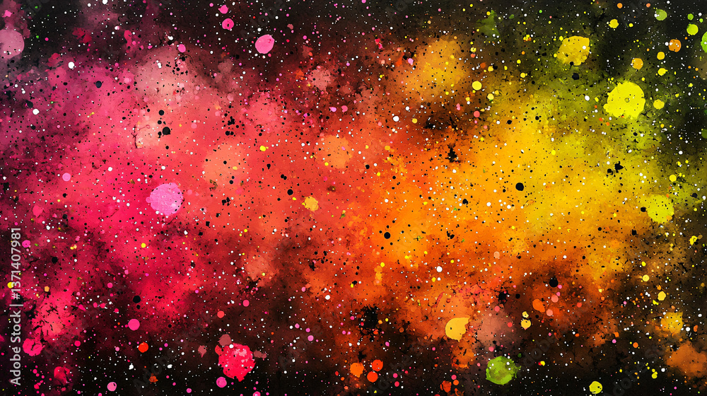 Poster Captivating and colorful background featuring an array of paint splatters in a dynamic and artistic display of creative expression.