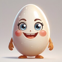 "AI-generated illustration of a cute and cheerful egg cartoon character with a cheerful expression