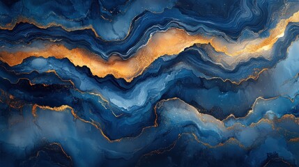 Fototapeta premium Abstract gold veins in dark blue marble design