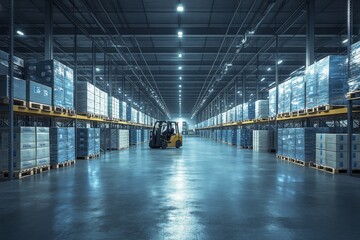 Workers organize and prepare fresh fish for distribution in a spacious cold storage warehouse, utilizing forklifts and proper refrigeration techniques Generative AI