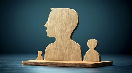 Wooden Silhouettes Profile Figures Against Blue Abstract Background Photo