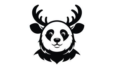 Obraz premium Panda moose wearing glasses silhouette, panda Moose wearing sunglass black silhouette, panda icon illustration 