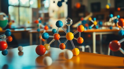 Colorful Molecular Models on Classroom Desk - Science Education Concept