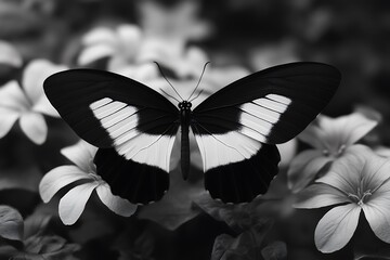 Black & White Butterfly on Flowers