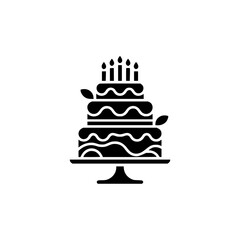 Black & White Birthday Cake Icon: Celebration, Minimalist Design