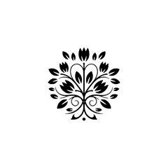 Black Floral Vector Ornament on White, Minimalist Design