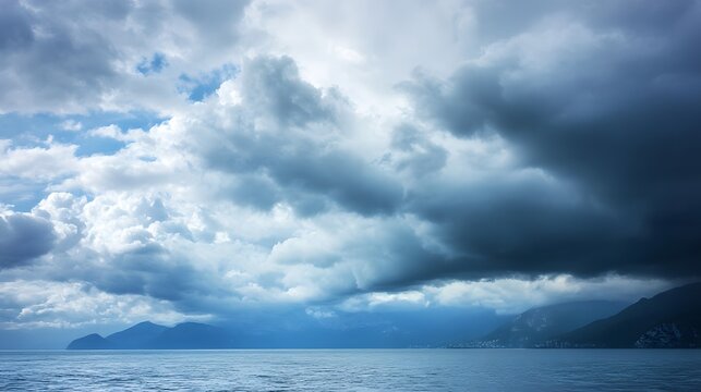 Dramatic Grey and Black Clouds on Blue Sky Background for Professional Uses