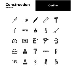 Construction outline icon set. Construction bold line icon set.