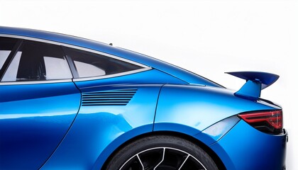 青いスポーツカーのサイドビュー、シャープなヘッドライトと流線型ラインが印象的

