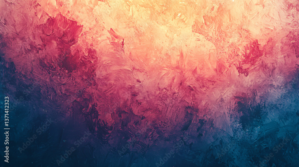 Poster striking red and blue abstract background with surreal textures and soft ambient glow creating a uni