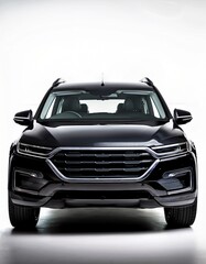 Naklejka premium 白のミニマル背景に映える黒いSUV、タフなデザインと洗練されたスタイルの融合
