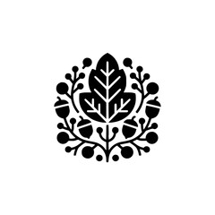 Minimalist Oak Leaf and Acorn Emblem on White Background