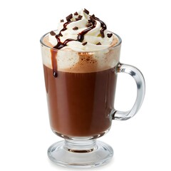 Hot Chocolate with Whipped Cream and Chocolate Drizzle in Glass Mug