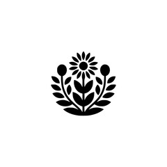 Obraz premium Minimalist Black Floral Emblem on White Background