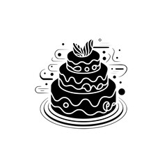 Minimalist Tiered Cake Icon, Black & White Celebration Graphic