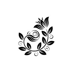 Elegant Black and White Floral Swirl Design on White Background